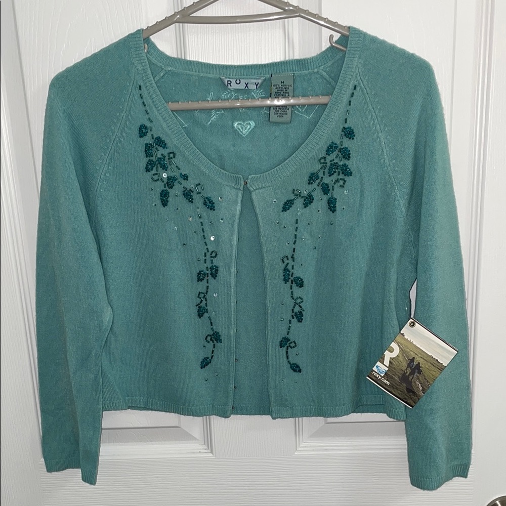 Roxy Teal Embellished Cardigan